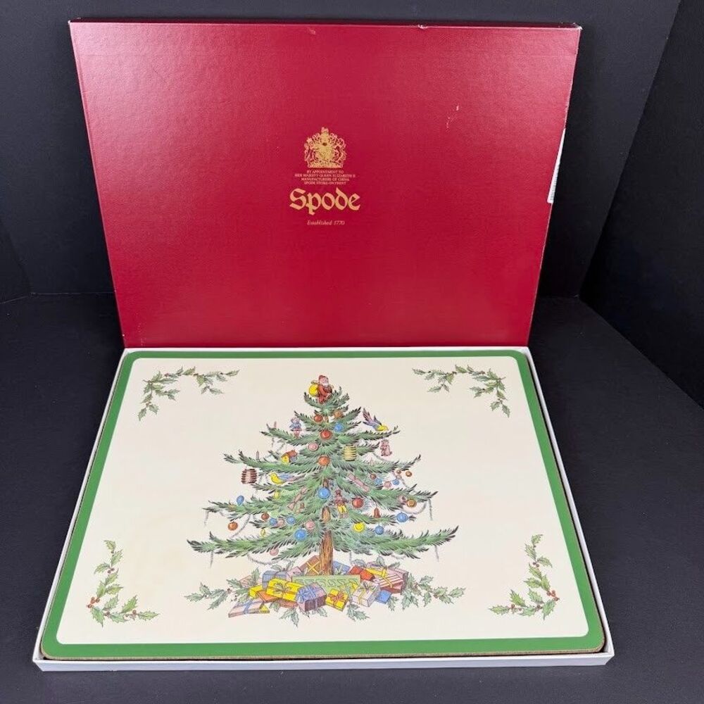 Set of 4 Spode Christmas Tree Cork/Acrylic Finish 16x12 Placemats Made England